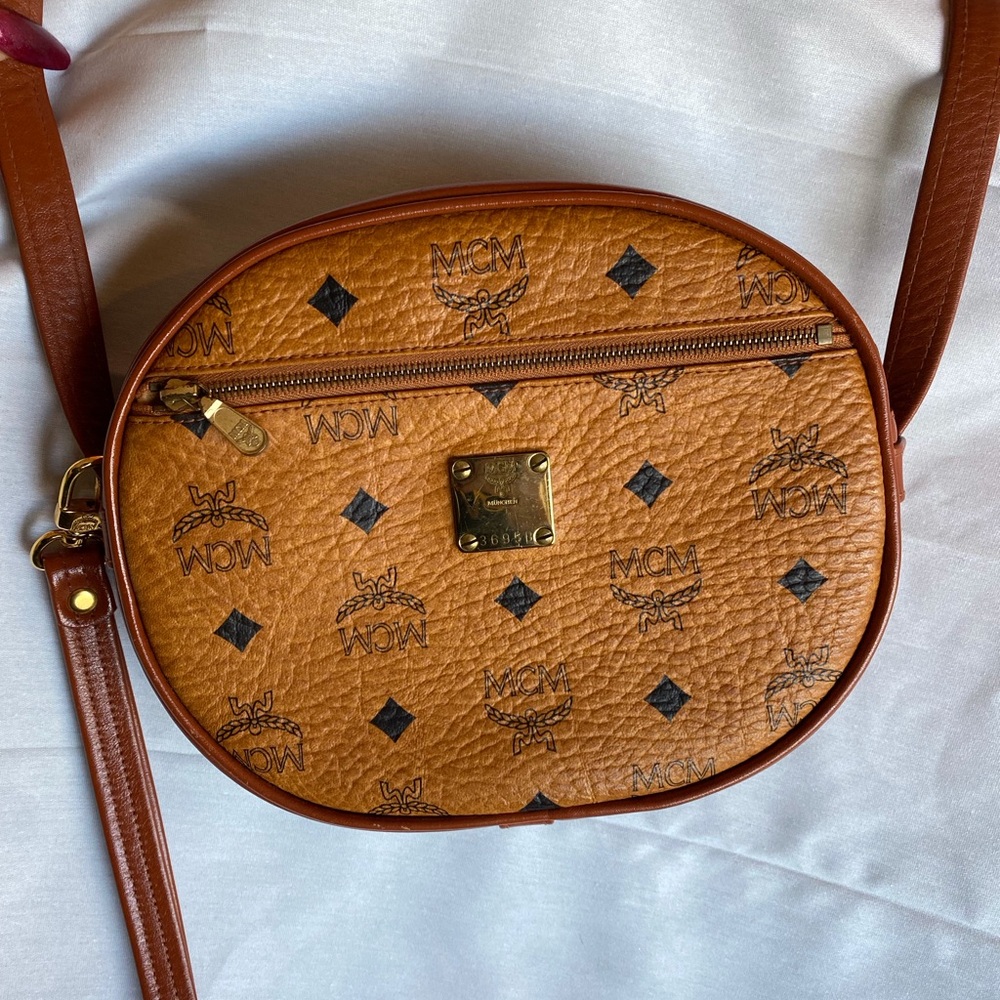 MCM Orange and Black Crossbody / Wristlet Bag with Textured Finish
